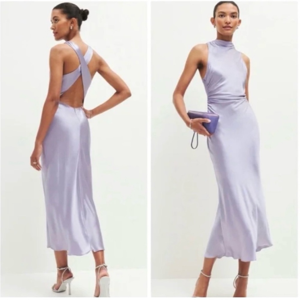Reformation Casette silk dress-purple